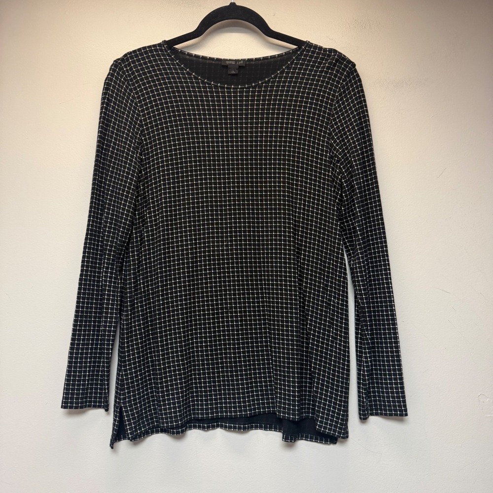 J. Jill Wearever Top Womens S Petite Black White Grid Print Tunic Excellent Long